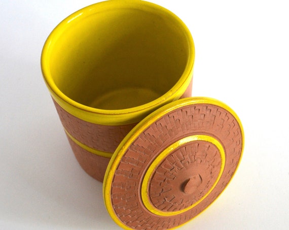Vintage Italian Terra Cotta Covered Jar with Yellow Glaze