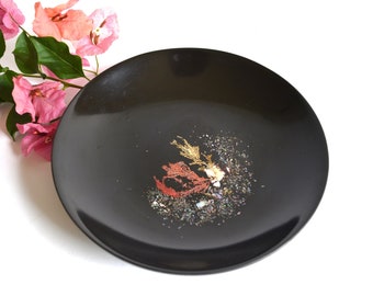 Vintage Black Couroc Bowl with Abalone and Seaweed Design