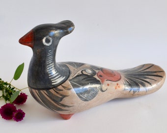 Vintage Mexican Ceramic Crested Bird Figurine