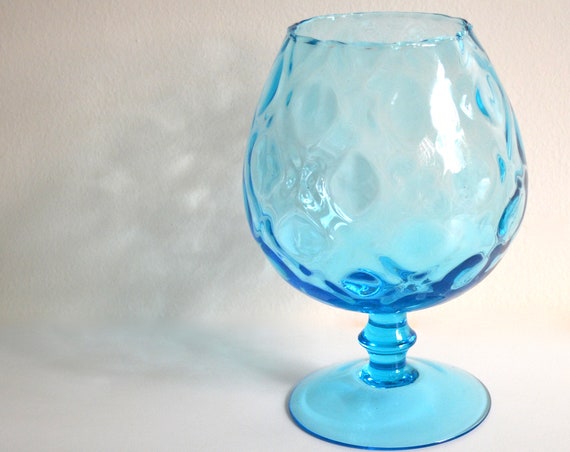 Mid Century Blue Glass Footed Vase