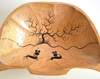 Deer in Trees Vintage Wood-Look Dish Resin Bowl