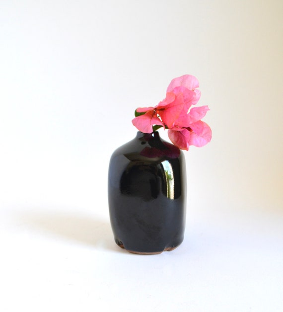 Vintage Glossy Black Ceramic Vase by Laslo for Mikasa
