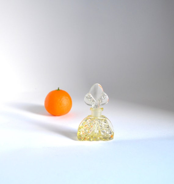 Vintage Yellow and Clear Cut Glass Perfume Bottle