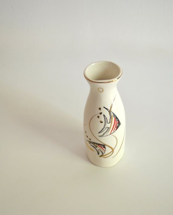 Mid Century Japanese Ceramic Angelfish Sake Server or Oil Cruet