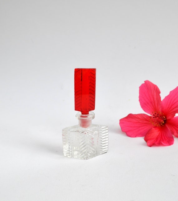 Vintage Red Dabber with Clear Cut Glass Perfume Bottle