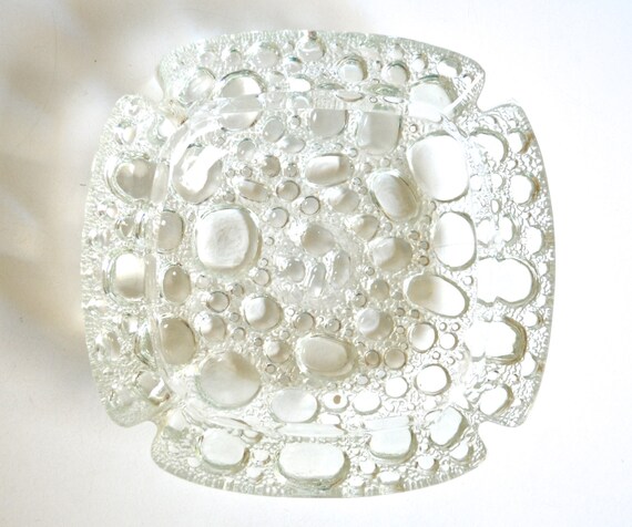 Mid Century Clear Bubble Glass Ashtray