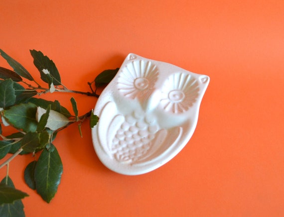 Vintage White Owl Ceramic Trinket Tray