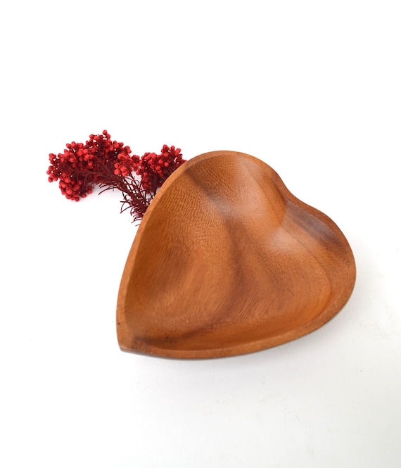 Vintage Monkey Pod Small Heart Shaped Dish