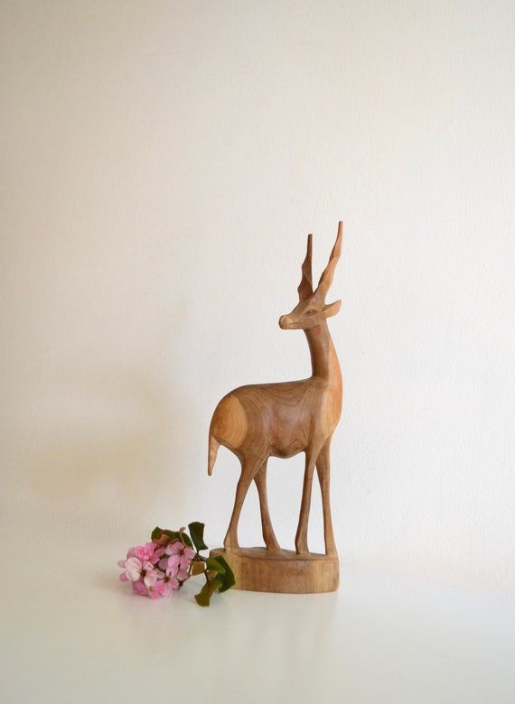 Vintage Hand Carved Wood Tall Gazelle