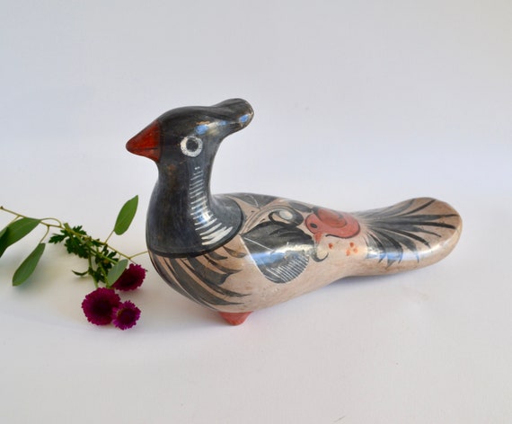 Vintage Mexican Ceramic Crested Bird Figurine