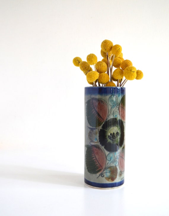 Vintage Mexican Ceramic Cylinder Vase