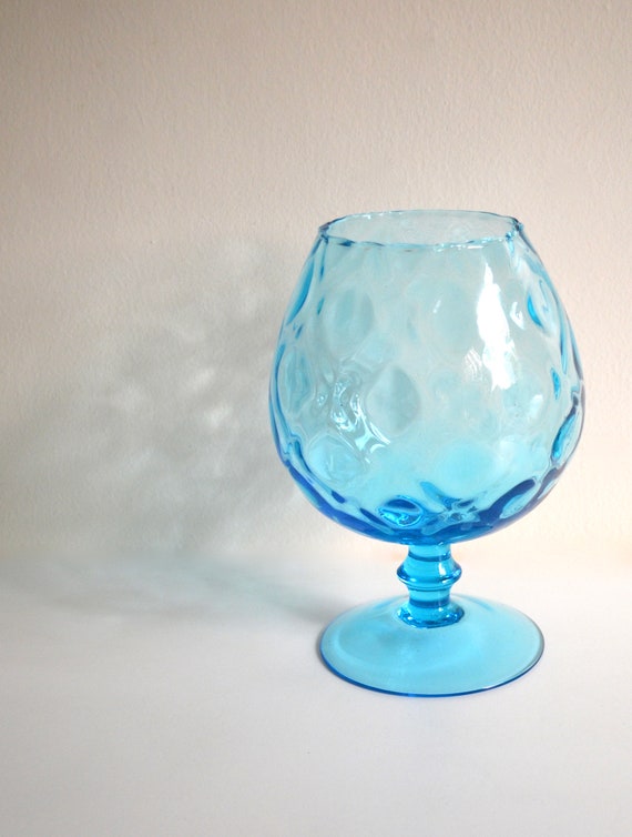 Mid Century Blue Glass Footed Vase