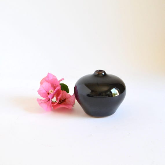 Vintage Glossy Black Ceramic Weed Pot by Laslo for Mikasa