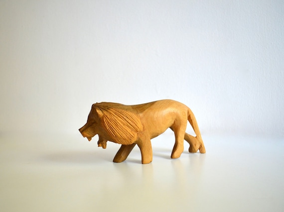 Vintage Hand Carved Wood Lion