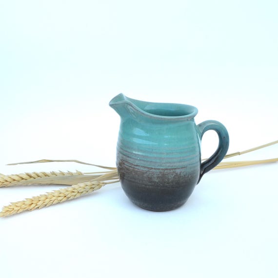 Vintage Aqua and Brown Ceramic Creamer