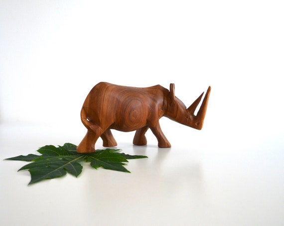 Vintage Hand Carved Wood Rhinoceros