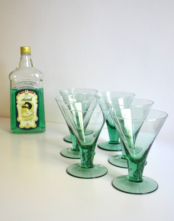 Set of Six Mid Century Glass Dessert Dishes in Mint Green
