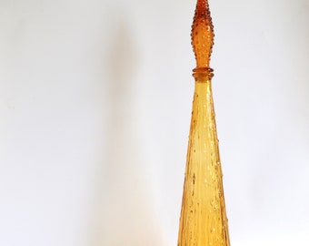 Mid Century Gold Glass Genie Bottle Decanter