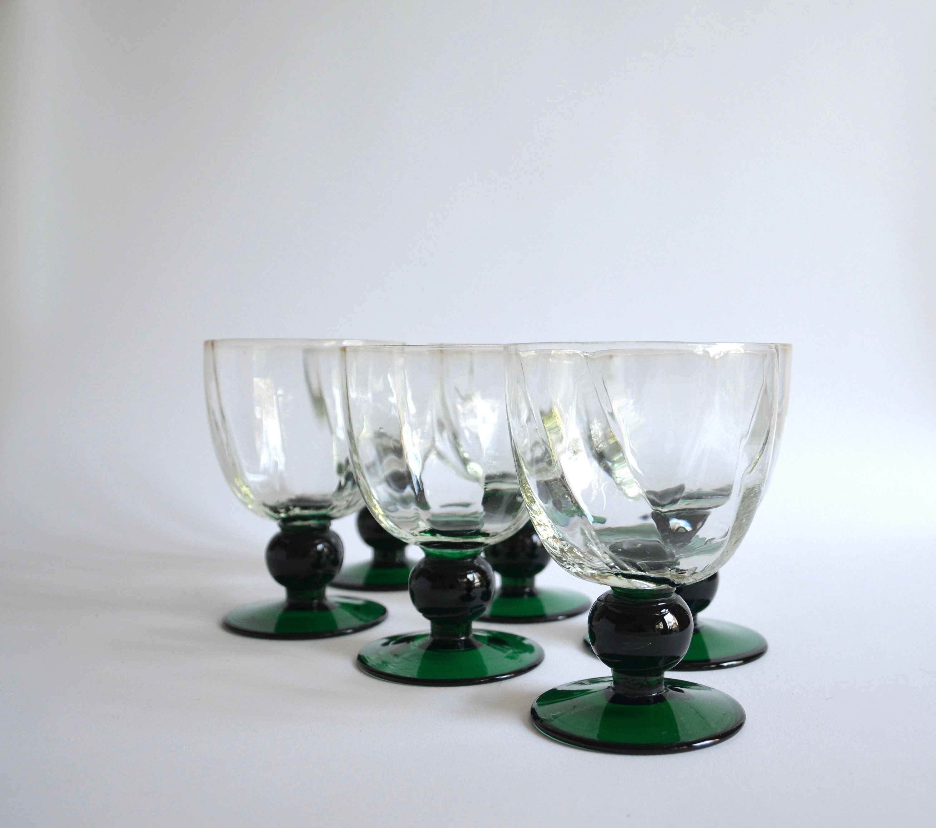 Vintage Set of Six Thick Stem Wine Glasses