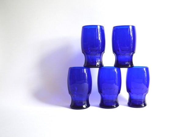 Set of Five Vintage Cobalt Blue Tumbler Glasses