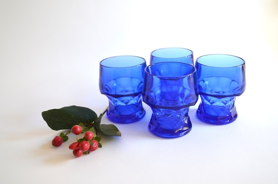 Set of Mid Century Georgian Blue Flat Tumbler Glasses