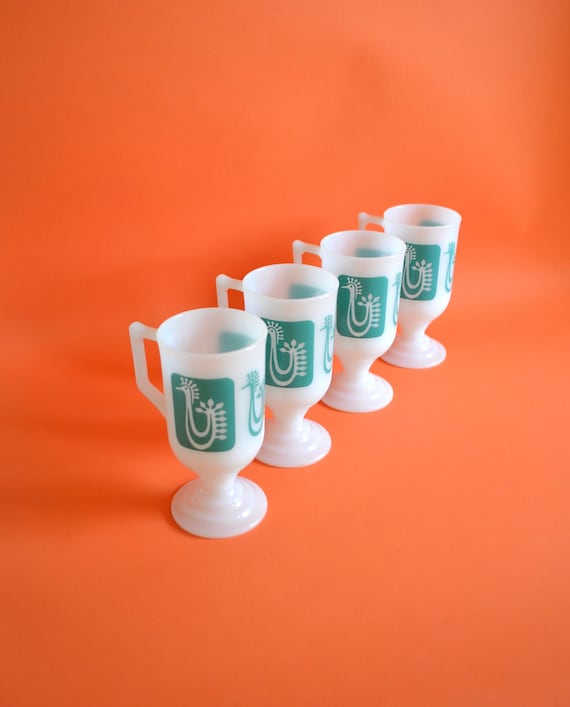 Vintage Set of Four Federal Glass Danish Bird Footed Coffee Mugs