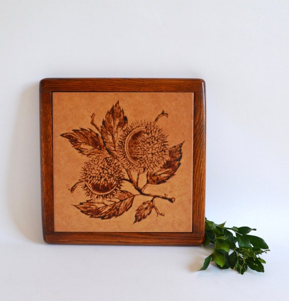 Vintage Thistle Design Ceramic Tile on Wood Trivet