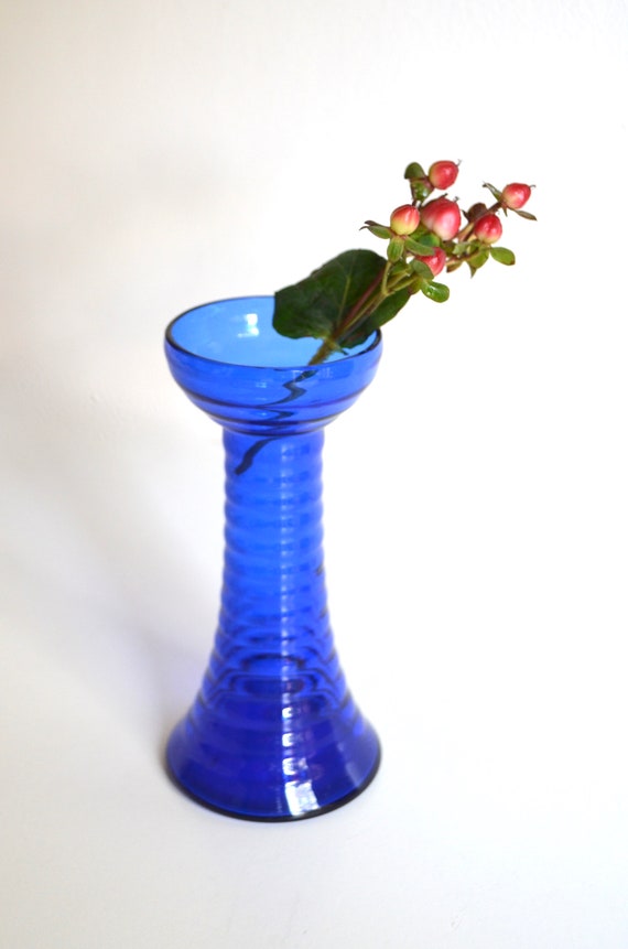 Vintage Cobalt Blue Tall Glass Vase or Candleholder