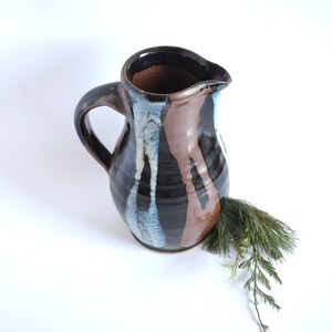 Vintage Black Studio Pottery Pitcher with Drip Glaze