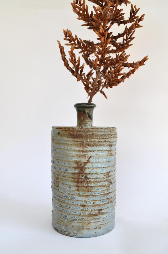 Vintage Tall Studio Pottery Shino Glaze Vase