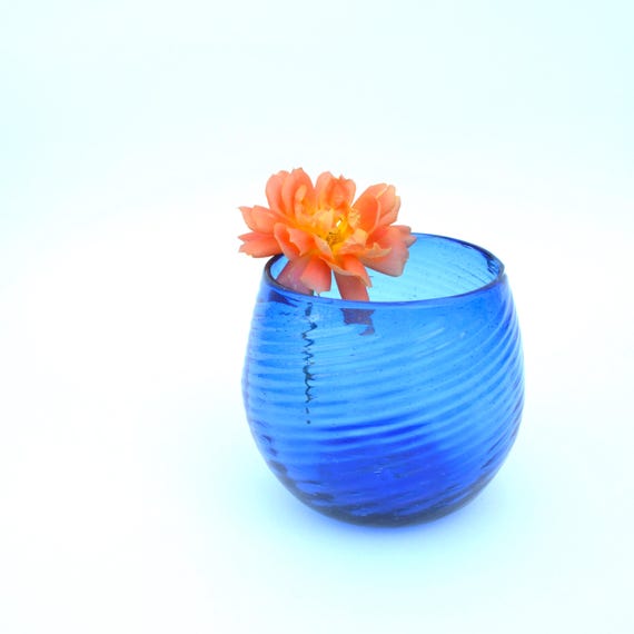 Vintage Handblown Blue Glass Bowl Vase