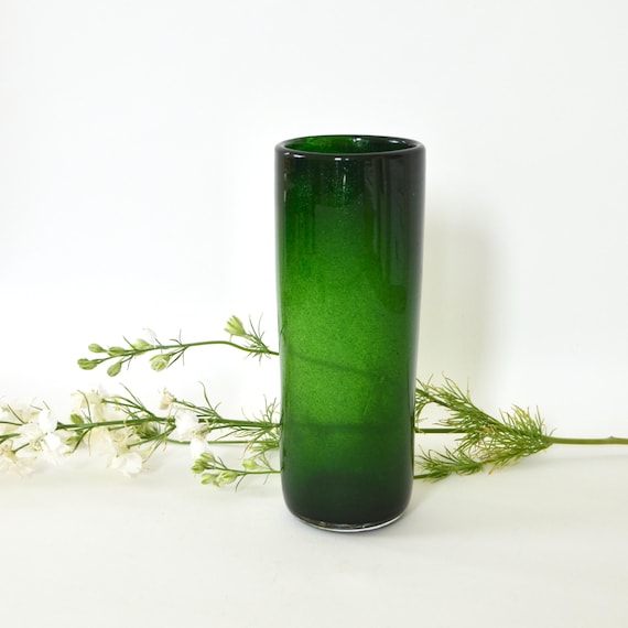 Vintage Green Art Glass Cylinder Vase