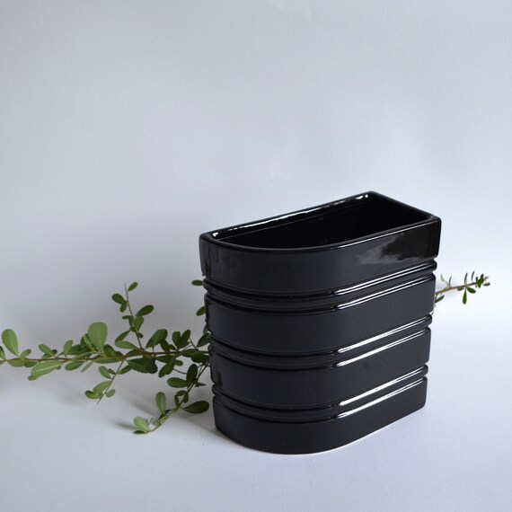 Vintage Glossy Black Ceramic Vase by Inarco