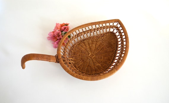 Vintage Wicker Fig Leaf Shaped Basket with Handle