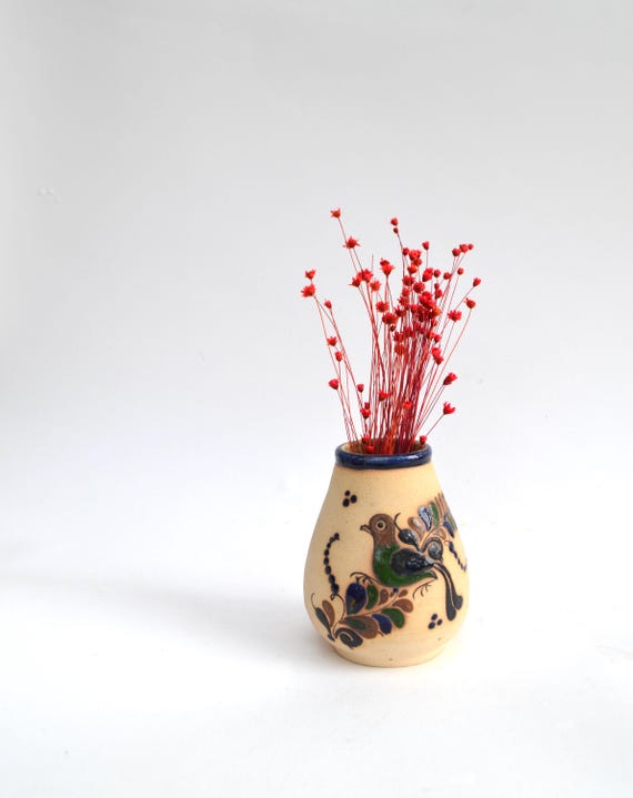 Vintage Bisque Fired Mexican Small Pottery Vase