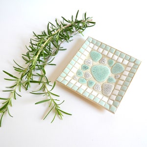 Vintage Mint Green and White Pebble Tile Tray