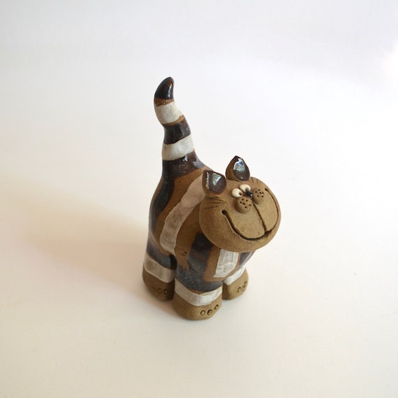 Vintage Ceramic Striped Cat Figurine by Nancy Eckland