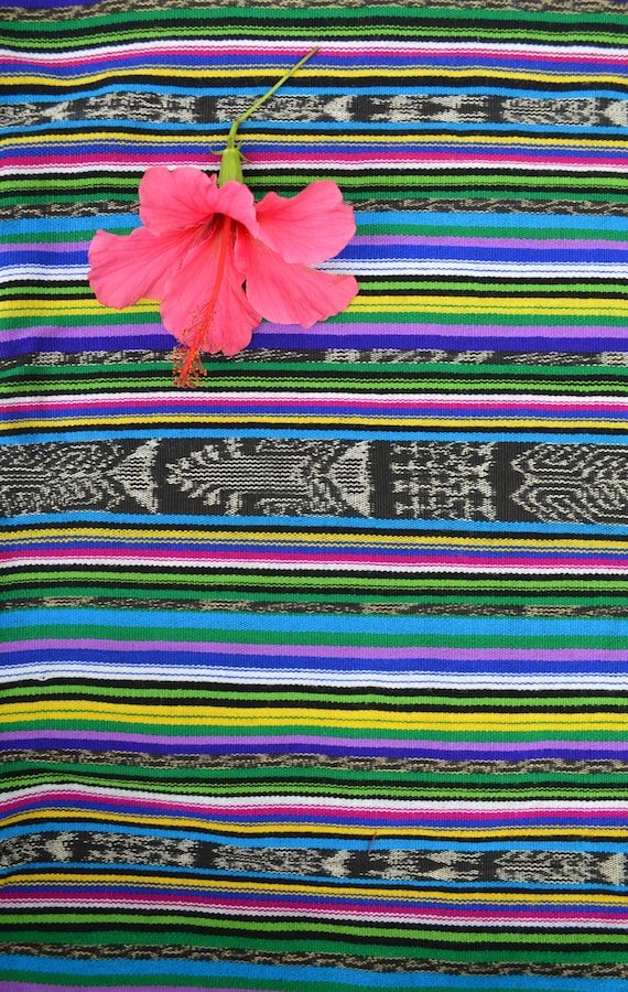 Vintage Traditional Handwoven Guatemalan Multicolored Stripe Fabric