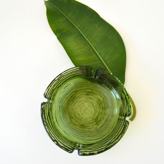 Mid Century Anchor Hocking Lido Soreno Green Textured Glass Ashtray
