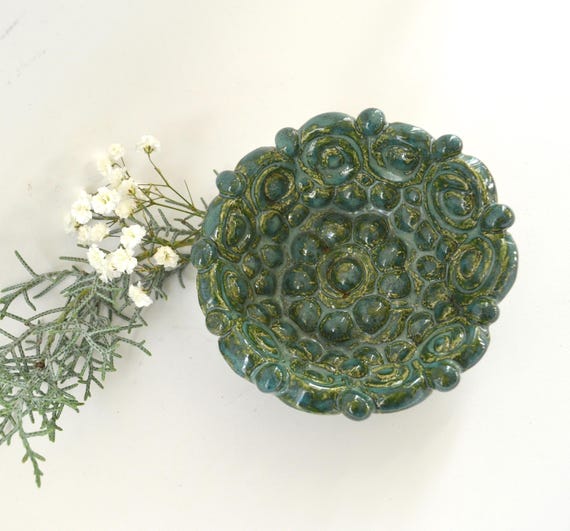 Vintage Unique Studio Pottery Teal Glazed Small Bowl