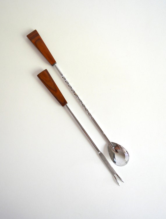 Mid Century Set of Long Wood Handle Bar Tools