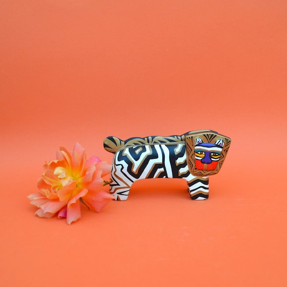 Vintage Hand Carved Wood Laurel Burch Zebra