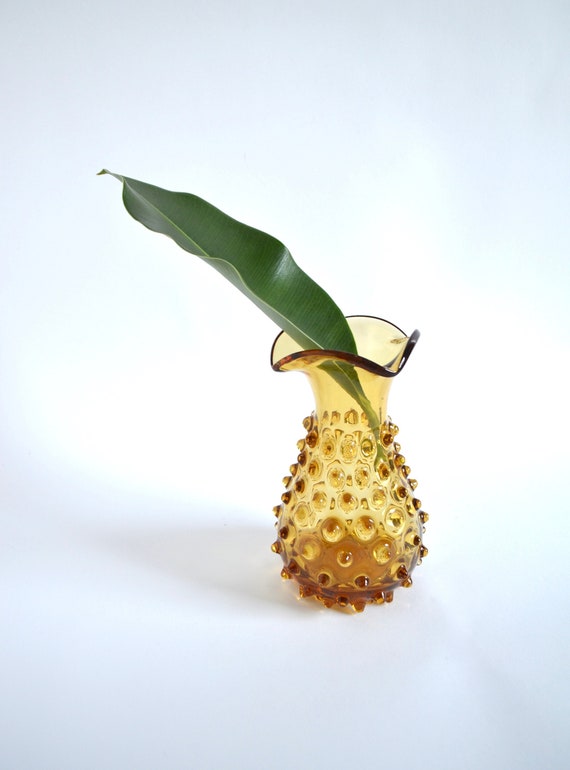 Mid Century Gold Hobnail Glass Vase by Pilgrim Glass Company