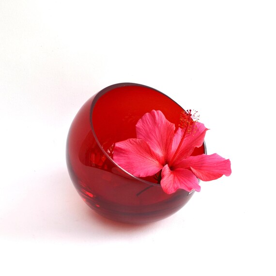 Vintage Handmade Ruby Red Glass Sphere Vase