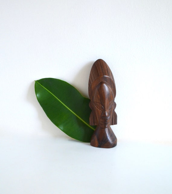 Small Vintage Hand Carved Wood African Bust