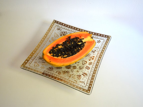Mid Century Georges Briard Bent Glass Tray in Persian Garden Pattern
