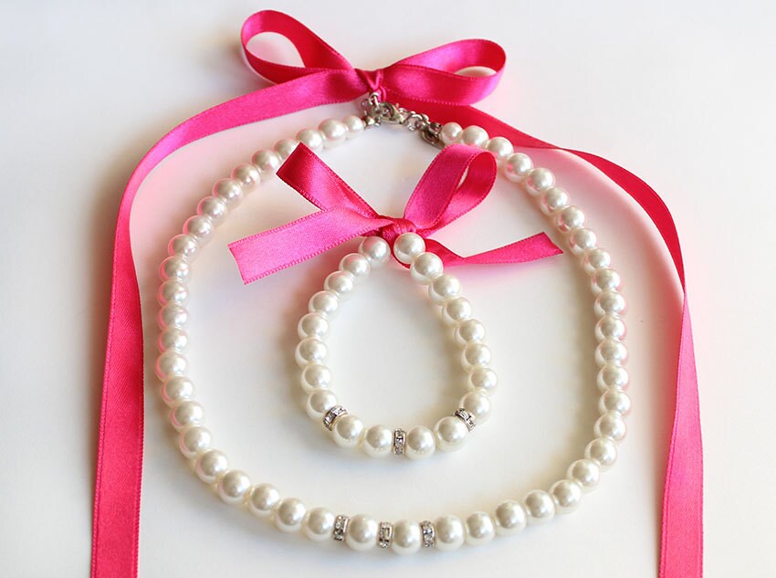 Flower girl jewelry set hot pink flower girl pearl necklace Etsy