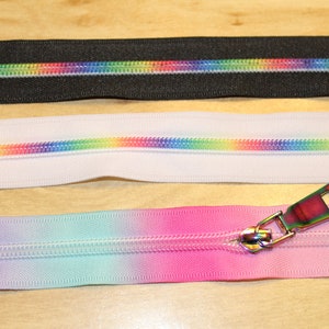 Ruban adhésif pour fermeture à glissière Rainbow Teeth : fermeture à glissière pour sac à main n°5 en nylon noir ou blanc