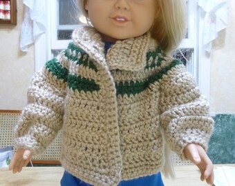 18 Inch Doll, Clothes, Doll Cardigan, Doll Sweater, Sweater,  Crocheted Sweater, Crocheted Doll Sweater, Cardigan. 20 inch Doll, 18" Doll