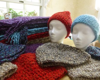 Hat, Scarf, Extra Wide, Crocheted Scarf, Crochet Knit Scarf, Crocheted Hat, Crocheted Scarf, Hat and Scarf Set, Coat Scarf, Many Colors, Set